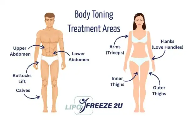 Graphic showing where you can have Body toning Treatment Royal Wootton Bassett on your body